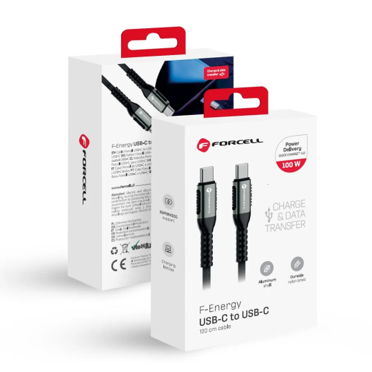 FORCELL F-ENERGY Câble nylon tressé USB-C vers USB-C 5A 100W 1,2m