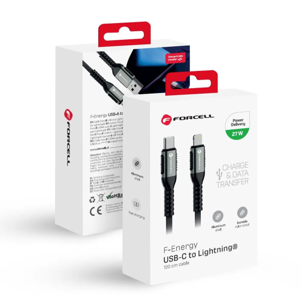 FORCELL F-ENERGY Câble nylon tressé USB-C vers Lightning 3A 27W 1,2m