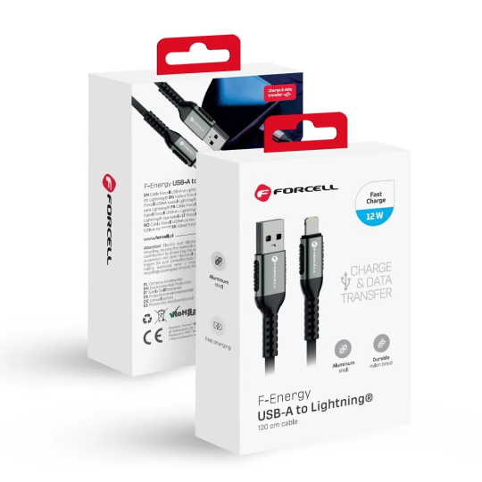 FORCELL F-ENERGY Câble nylon tressé USB-A vers Lightning 2,4A 12W 1,2m