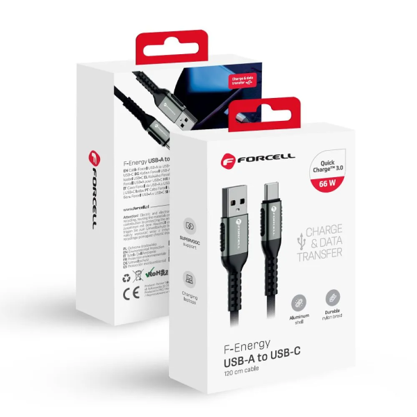 FORCELL F-ENERGY Câble nylon tressé USB-A vers USB-C 3A 66W 1,2m