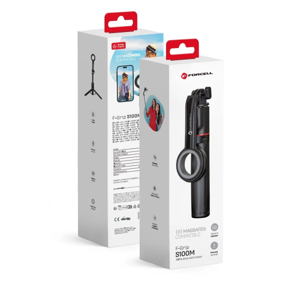 FORCELL F-GRIP S100M Trépied / Perche à selfie noire 1m compatible MagSafe avec télécommande sans fil