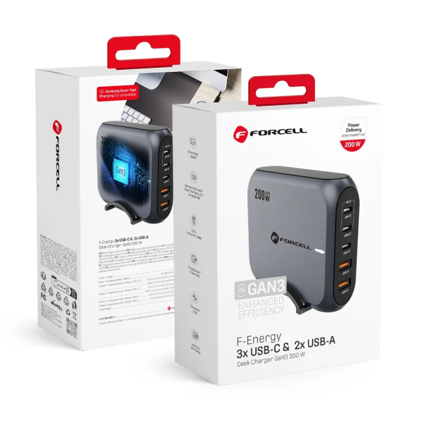 FORCELL F-ENERGY Chargeur de bureau multi-ports 3x USB-C + 2x USB-A 200W