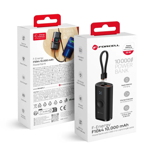 FORCELL F-ENERGY Batterie externe noire USB-A USB-C Lightning compa...