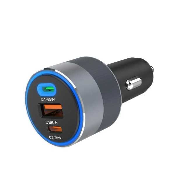 FORCELL F-ENERGY Chargeur adaptateur alu pour voiture 2x USB-C + US...