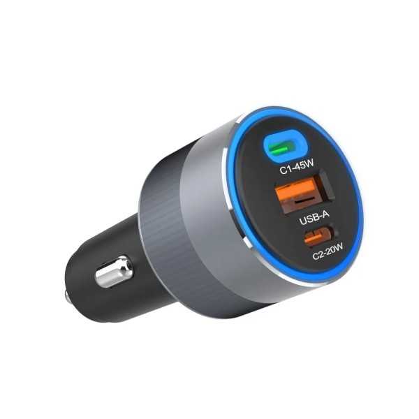 FORCELL F-ENERGY Chargeur adaptateur alu pour voiture 2x USB-C + US...