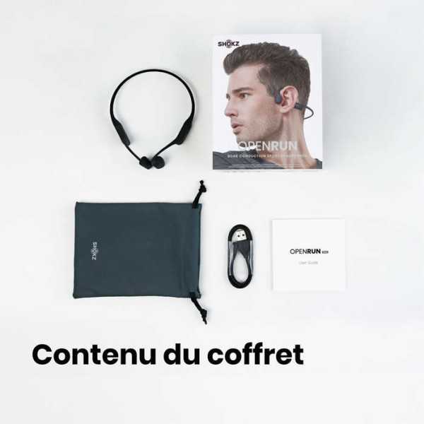 Contenu du coffret SHOKZ OpenRun - Ecouteurs bluetooth TWS à conduction osseuse