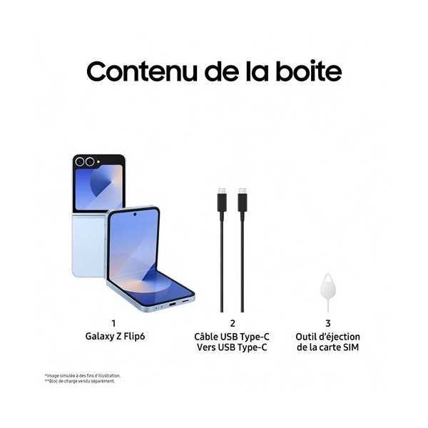 Contenu de la boîte du SAMSUNG Galaxy Z Flip 6 Bleu - Neuf