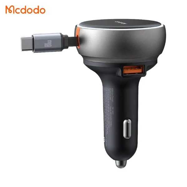 MCDODO Chargeur allume-cigare 80W avec câble USB-C rétractable 45W