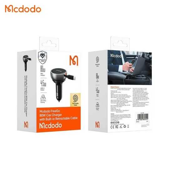 MCDODO Chargeur allume-cigare 80W avec câble USB-C rétractable 45W