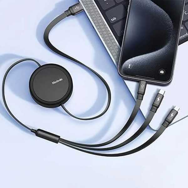 MCDODO Câble adaptateur 3-en-1 USB-A vers Lightning + Micro + USB-C...