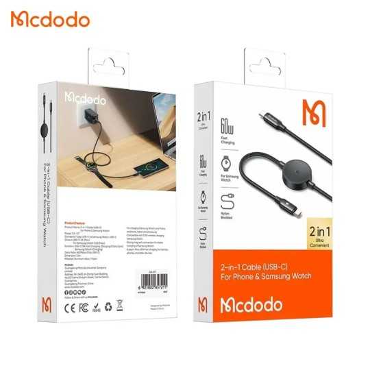 MCDODO Câble de charge montre connectée USB-C vers USB-C 60W + Pad de charge à induction Samsung Watch (1.5m)