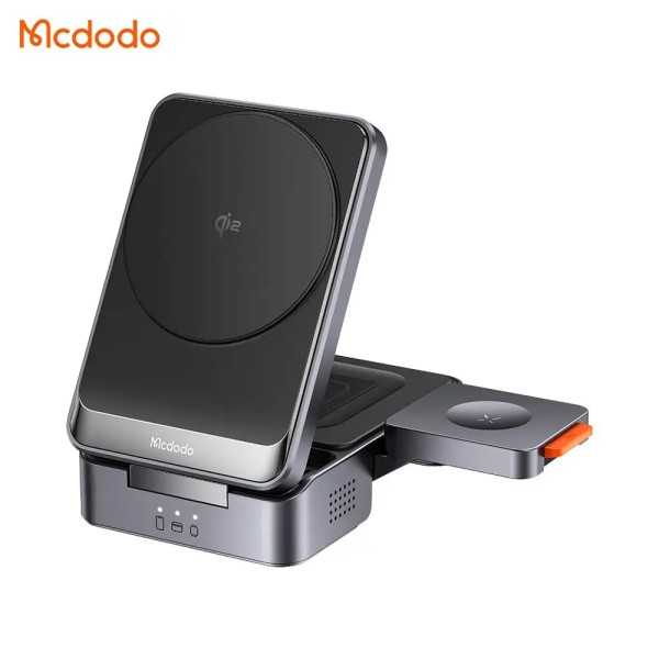MCDODO Station de Charge sans Fil Qi2 Pliable 3 en 1 Noir