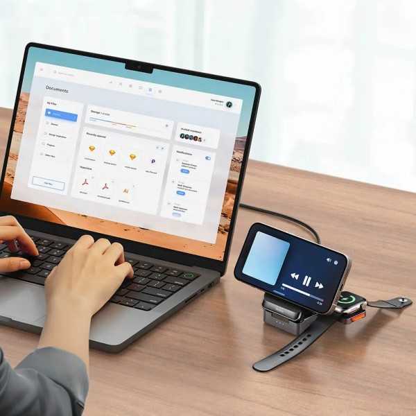 MCDODO Station de Charge sans Fil Qi2 Pliable 3 en 1 Noir