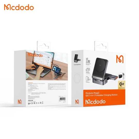 MCDODO Station de Charge sans Fil Qi2 Pliable 3 en 1 Noir