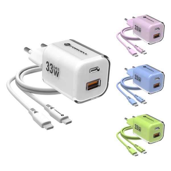 FORCELL F-ENERGY CRYSTAL Chargeur secteur USB-C USB-A GaN3 33W avec...