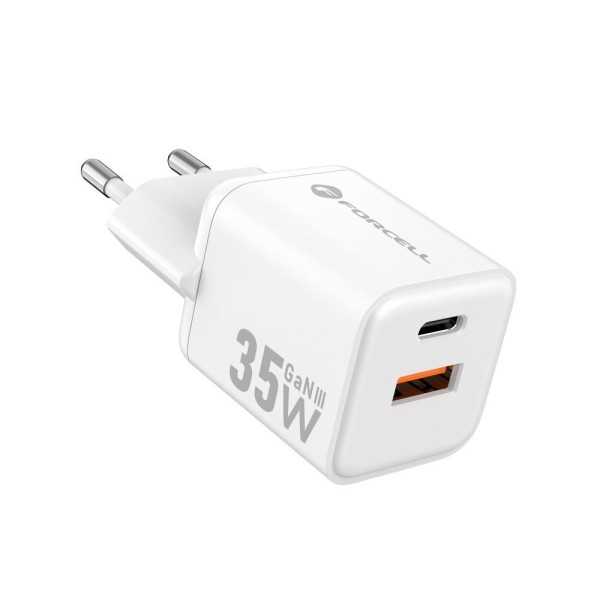 FORCELL F-ENERGY Mini chargeur blanc compacte GaN3 35W USB-C USB-A