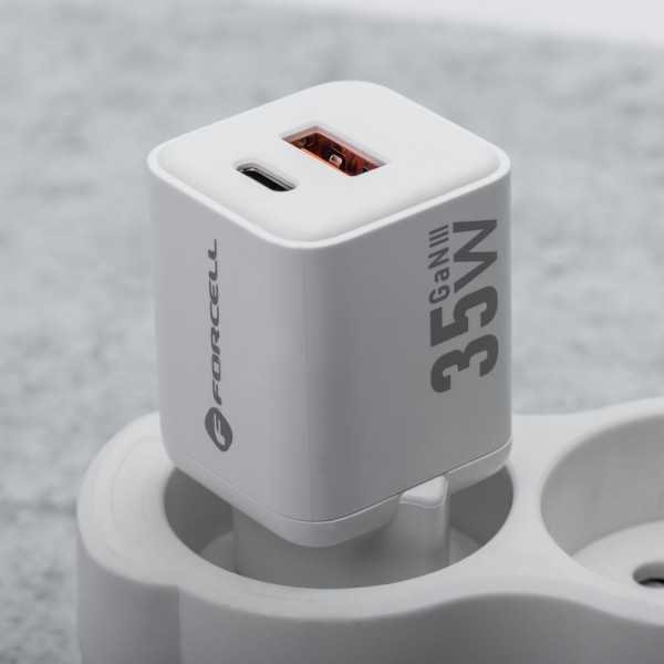 FORCELL F-ENERGY Mini chargeur blanc compacte GaN3 35W USB-C USB-A