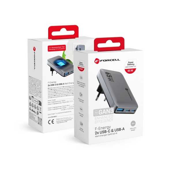 FORCELL F-ENERGY Chargeur mural ultra-fin 65W 2x USB-C USB-A