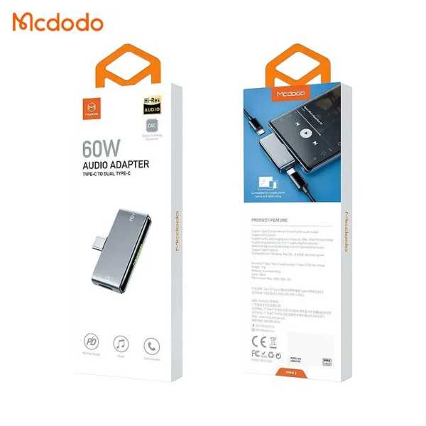 MCDODO Adaptateur Convertisseur USB-C vers 2x USB-C pour Charge & Audio 60W