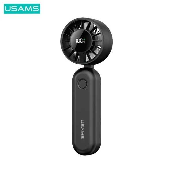 USAMS Mini ventilateur portable pliable à affichage numérique 1200mAh noir
