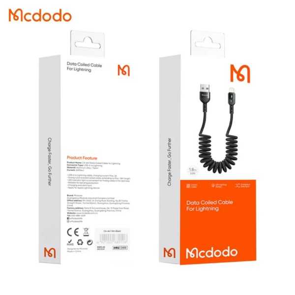 MCDODO Câble USB vers Lightning rétractable avec LED 1,8m Noir