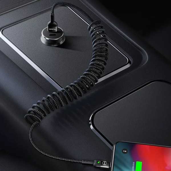 MCDODO Câble USB vers Lightning rétractable avec LED 1,8m Noir