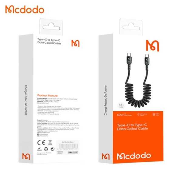 MCDODO Câble USB-C vers USB-C rétractable 60W 1,8m Noir