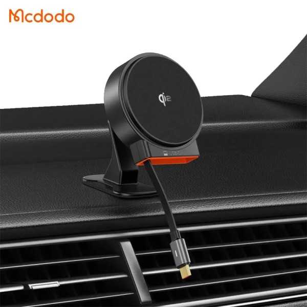 MCDODO Support téléphone charge à induction Qi2 compatible MagSafe avec câble USB-C rétractable 15W