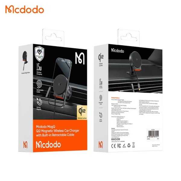 MCDODO Support téléphone charge à induction Qi2 compatible MagSafe avec câble USB-C rétractable 15W