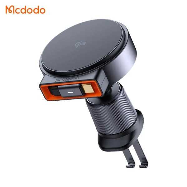 MCDODO Support téléphone charge à induction Qi2 compatible MagSafe avec câble USB-C rétractable 15W