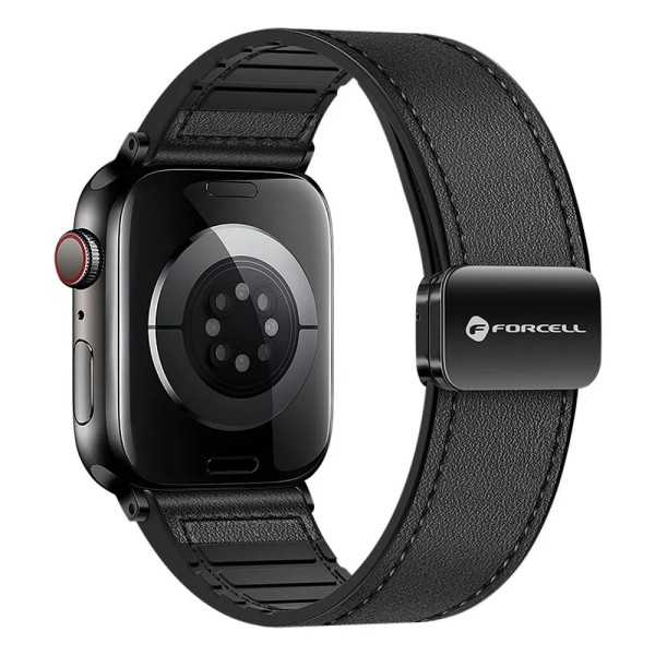 Bracelet APPLE Watch Moderne Noir magnétique en similicuir