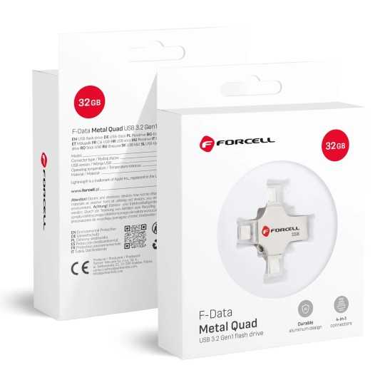 Emballage FORCELL F-DATA Clé USB 32Go multiports (USB-A, USB-C, Lightning, Micro-USB)