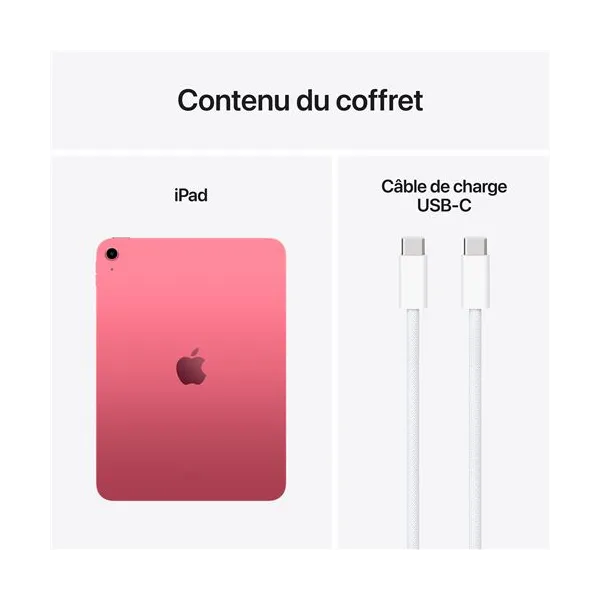 Contenu du coffret APPLE iPad 11ème génération (2025) Puce A16 Rose - Neuf