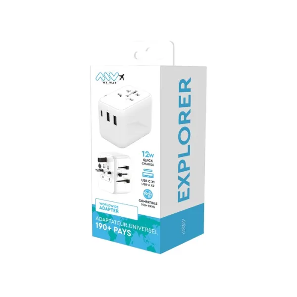 MYWAY ADAPTATEUR UNIVERSEL DE VOYAGE 12W USB-C 2 USB-A