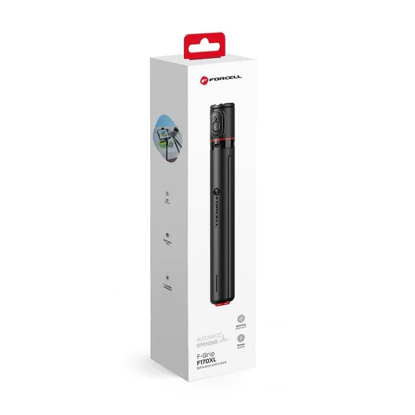 FORCELL F-GRIP F170XL Trépied / Perche à selfie noire 1,70m avec télécommande sans fil