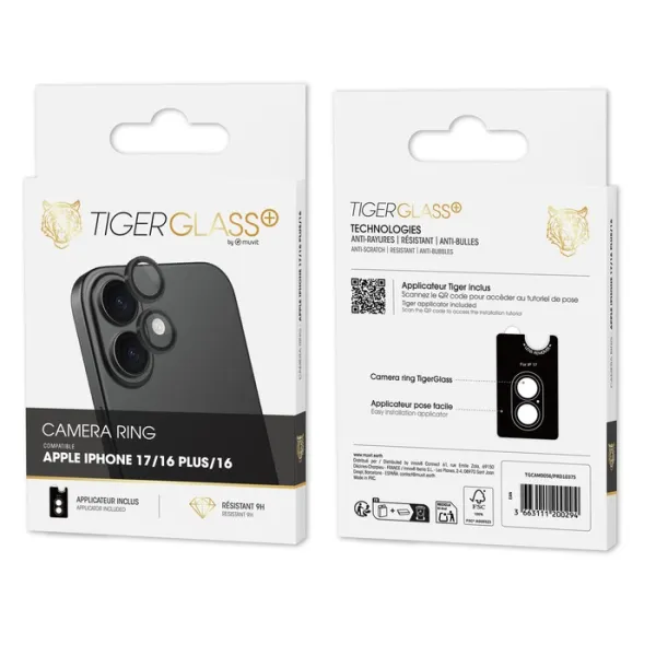 TIGER Glass Plus Caméra Ring lentille protection objectif iPhone 17/ 16/ 16 Plus