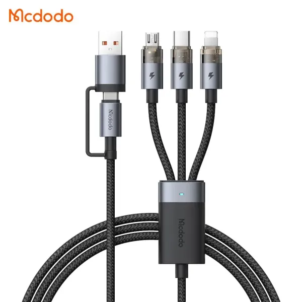 MCDODO Câble de Charge USB-C + USB vers Lightning + USB-C + Micro USB 100W 1.2m