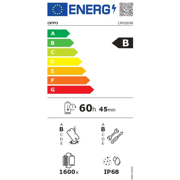 OPPO Reno 13 FS 5G - Neuf Fiche énergétique