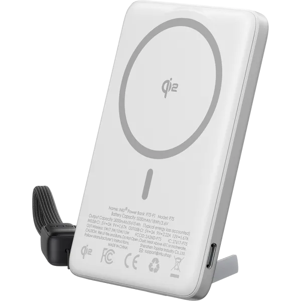INIU MagPro Slim Powerbank sans fil MagSafe/Qi 5000mAh 15W Blanc