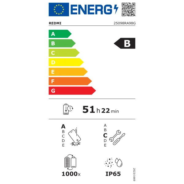Etiquette énergétique Xiaomi Redmi Note 15 5G - Neuf