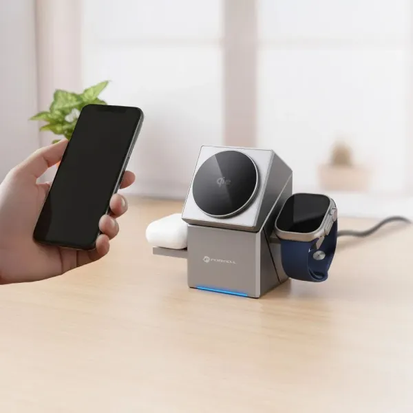 FORCELL F-ENERGY Support de charge 3en1 Rotation Cube Qi2 et MagSafe 15W
