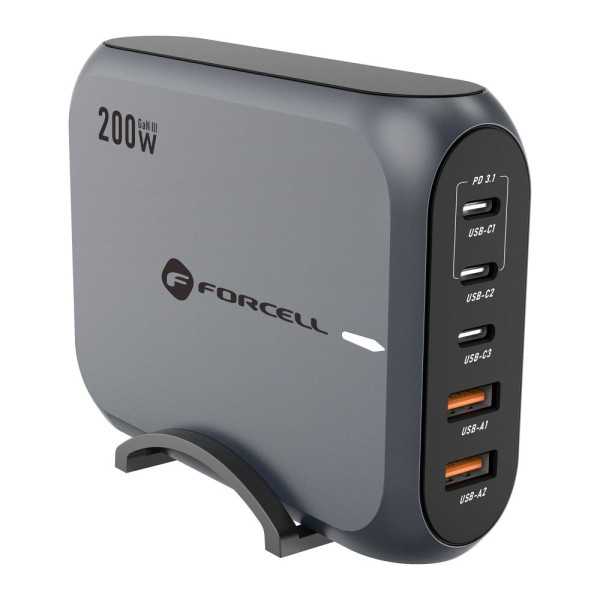 FORCELL F-ENERGY Chargeur de bureau multi-ports 3x USB-C + 2x USB-A...