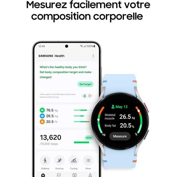 SAMSUNG Galaxy Watch FE Argent (Bracelet Silicone Bleu) - Neuf